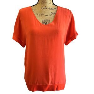 Marc Cain Women's Scarlet Short Sleeve Scoop Neck Silk Cotton Blouse Top Sz M